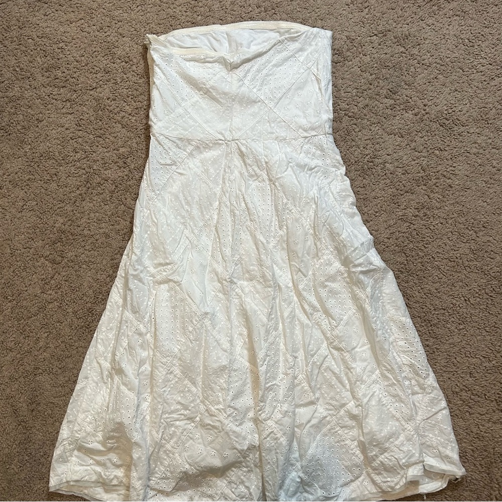 American Eagle White Patchwork Strapless Midi Dre… - image 5